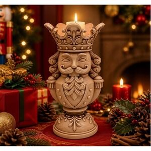 Holiday Time 9" Brown Polyresin Nutcracker Candle Holder – Christmas Decor